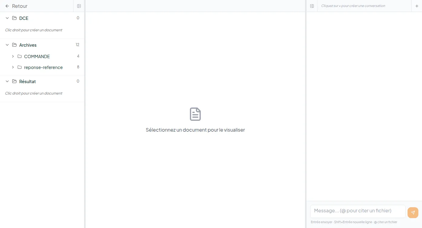Espace de réponse avec explorateur de fichiers, zone d'édition centrale et chat IA